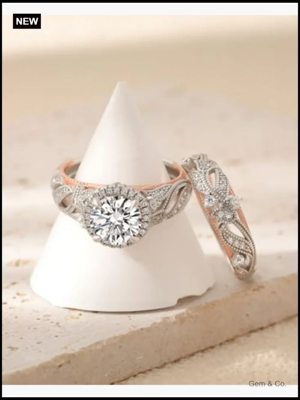 4CT Openwork Wedding Ring Set 925 Sterling Silver Halo Engagement Band